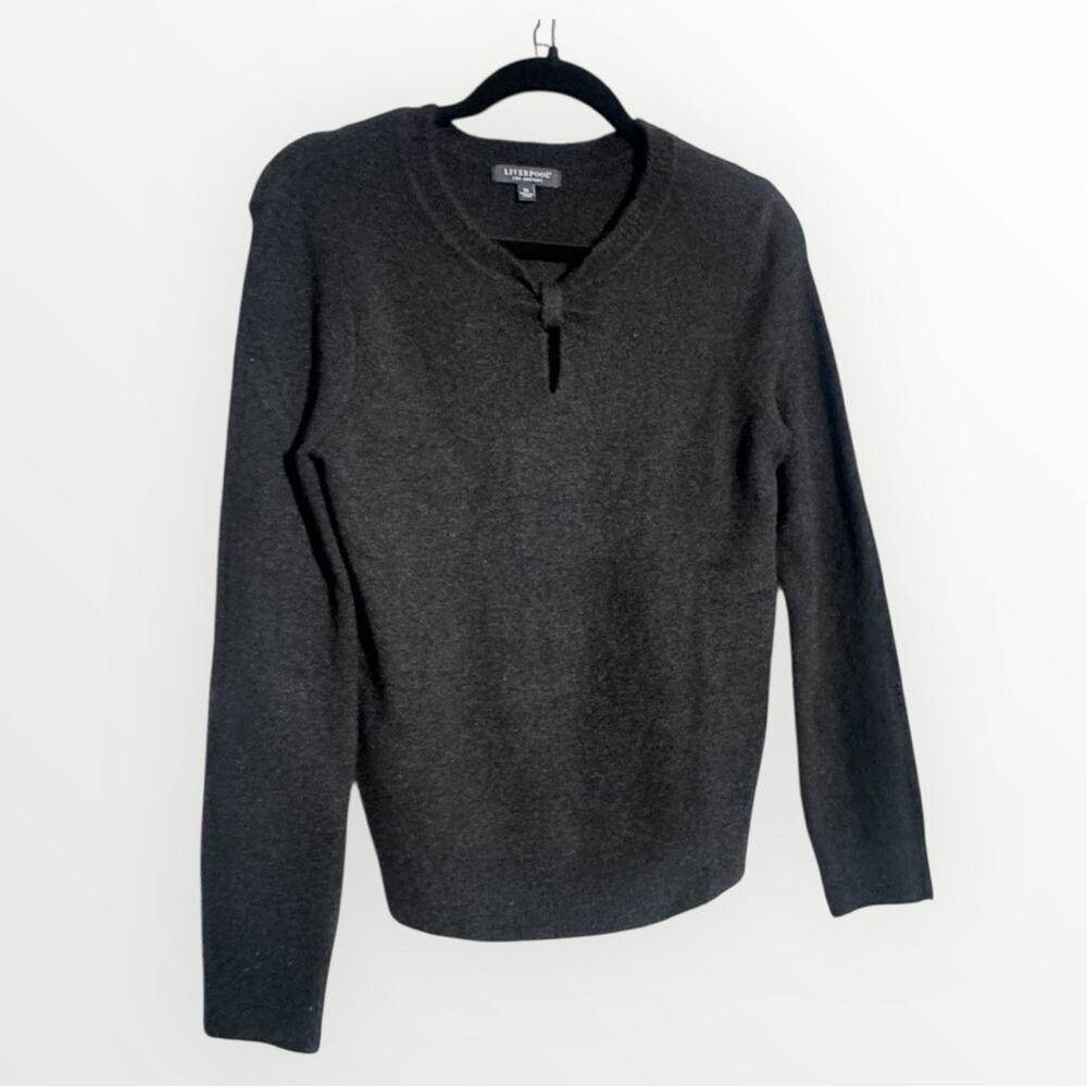 Liverpool Wool Blend Black Sweater, V-Neck Key Hole, XS